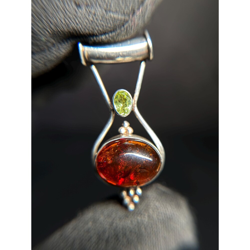 Sterling Silver 925 Amber Peridot Statement Pendant